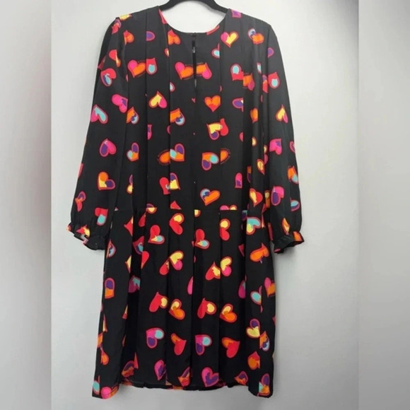 MOSCHINO Boutique Heart print multicolor ruffle cuffs pleated midi dress size 12 - Picture 1 of 9